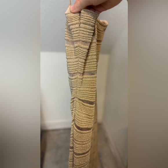 Herve Leger Bandage Metallic Striped Trumpet Gown Gold - Picture 8 of 12